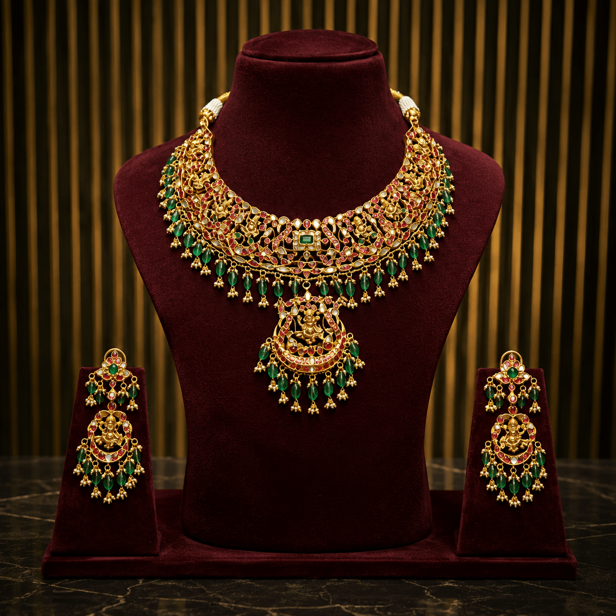 Royal Temple Kundan Jadau Choker Suite with Emeralds — Siddhivinayak Jewellers